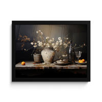POSTER MIT RAHMEN Stilleben - Blumen - Blumenstrauß - Vase - Wein 40x30 cm - Schwarz, Papier (40/30cm) - MuchoWow