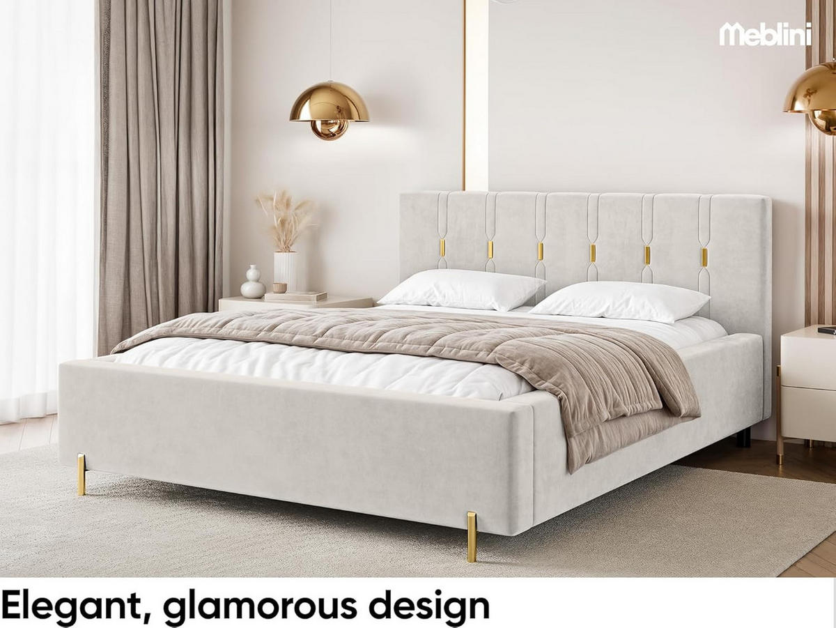 BETT FABIO - Goldfarben/Creme, Holzwerkstoff (180/200cm) - Meblini