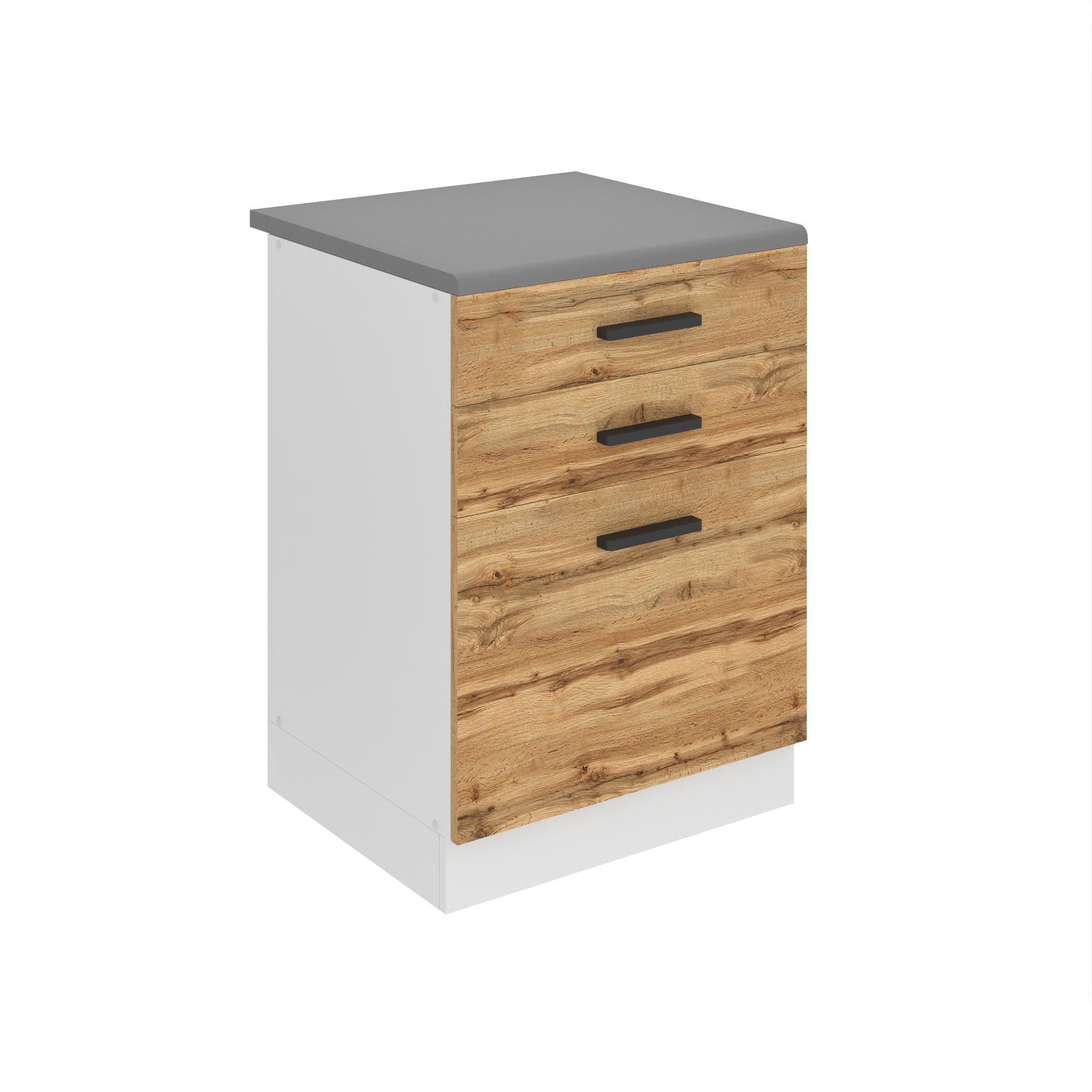 KÜCHENUNTERSCHRANK 60 cm SDSZ, mit Arbeitsplatte, mit Schubladen, Wotan-Eiche - Braun, Holz (60/85/51.6cm) - B BELINI GROUP