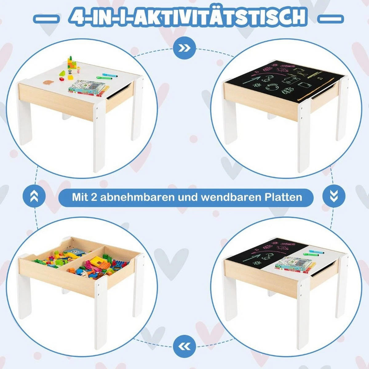 KINDERTISCH mit Stuhl weiß(3-tlg) - Weiß, Holzwerkstoff (63.5/48/61.5cm) - COSTWAY