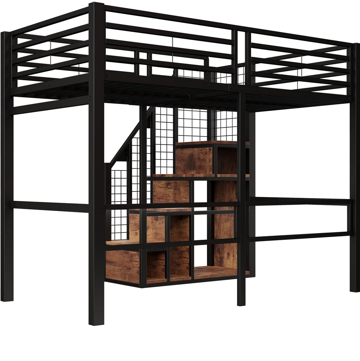 HOCHBETT 90/200 cm in Schwarz mit Stauraum und Treppe - Schwarz, Metall (90/200cm) - Flora Grace