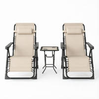 GARTENMÖBEL,2 Liegestühle+1 Tisch - Beige, Metall - Vallsero