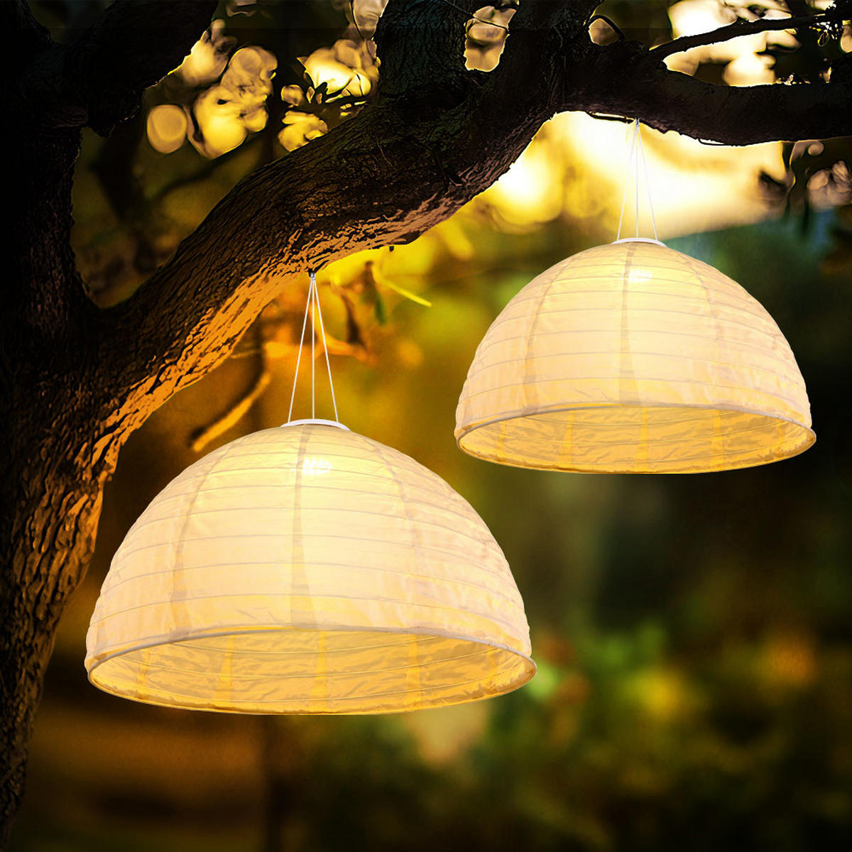 LED AUSSENHÄNGELAMPE Leinen Weiß 2er Set - Weiß, Textil (40/40/30cm) - Globo Lighting