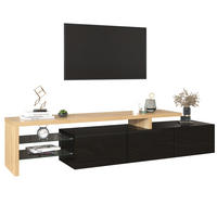 LOWBOARD 197,5/39/42 cm aus MDF und Glas mit 7-farbiger LED-Beleuchtung Schwarz/Natur - Naturfarben, Holzwerkstoff (197.5/42/39cm) - Modenvie