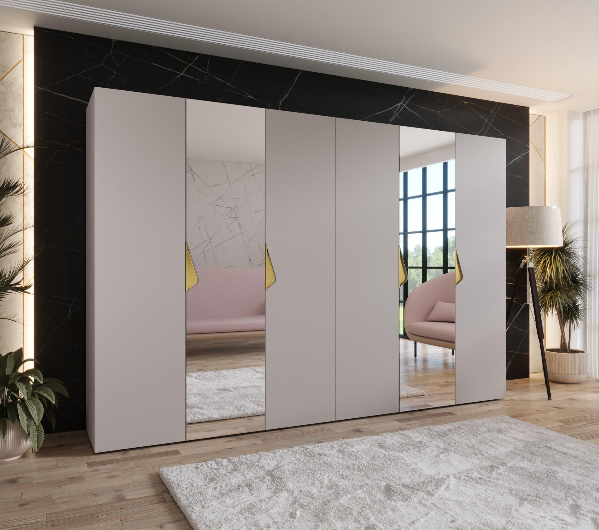 DREHTÜRENSCHRANK 202/300/52 6-türig - Beige/Goldfarben, Holz/Metall (300/202/52cm) - Abiks Möbel