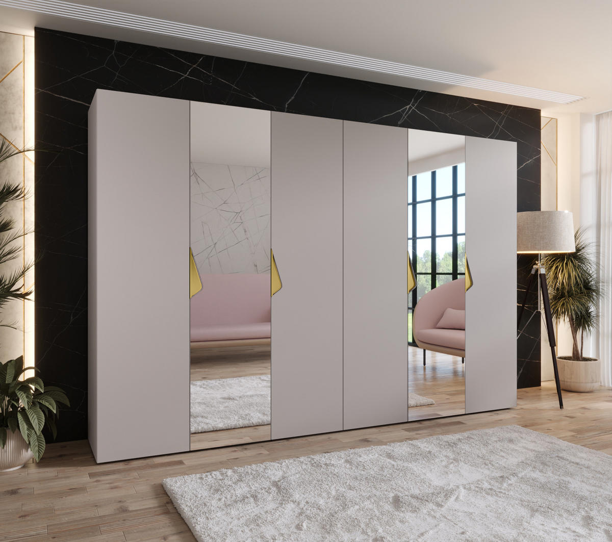 DREHTÜRENSCHRANK 202/300/52 6-türig - Beige/Goldfarben, Holz/Metall (300/202/52cm) - Abiks Möbel