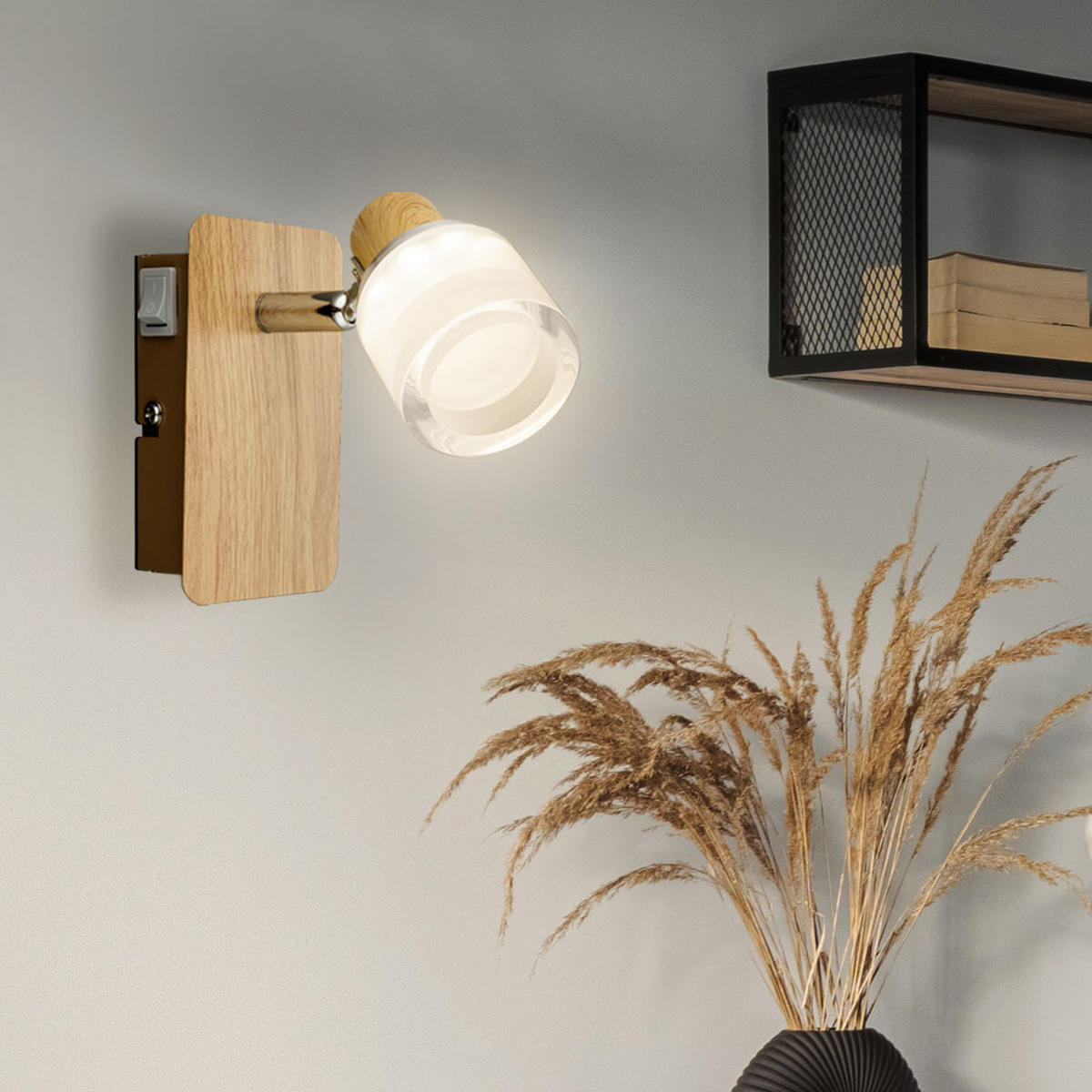 LED WANDLEUCHTE Alonis Braun Holz Optik - Braun, Holz (7/12/11.5cm) - Globo Lighting