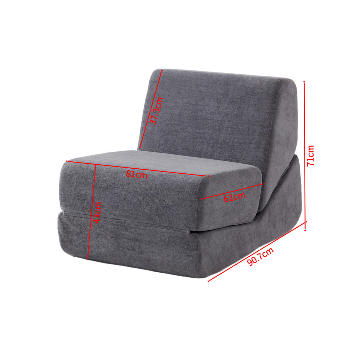 SCHLAFSESSEL 3-in-1 Umwandelbares Bodensofa & Gästebett aus Samtstoff - Grau, Textil (99/68/73cm) - Urban Meuble