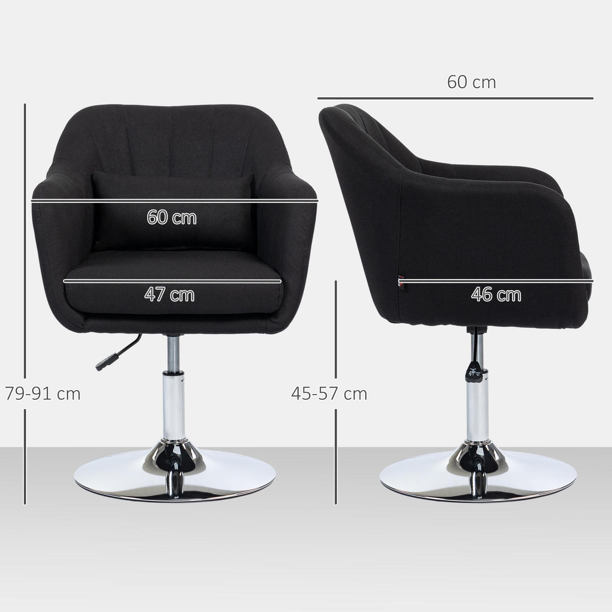 SESSEL Höhenverstellbar Loungesessel mit Armlehne Kissen Schwarz - Schwarz, Textil (60/91/60cm) - HOMCOM