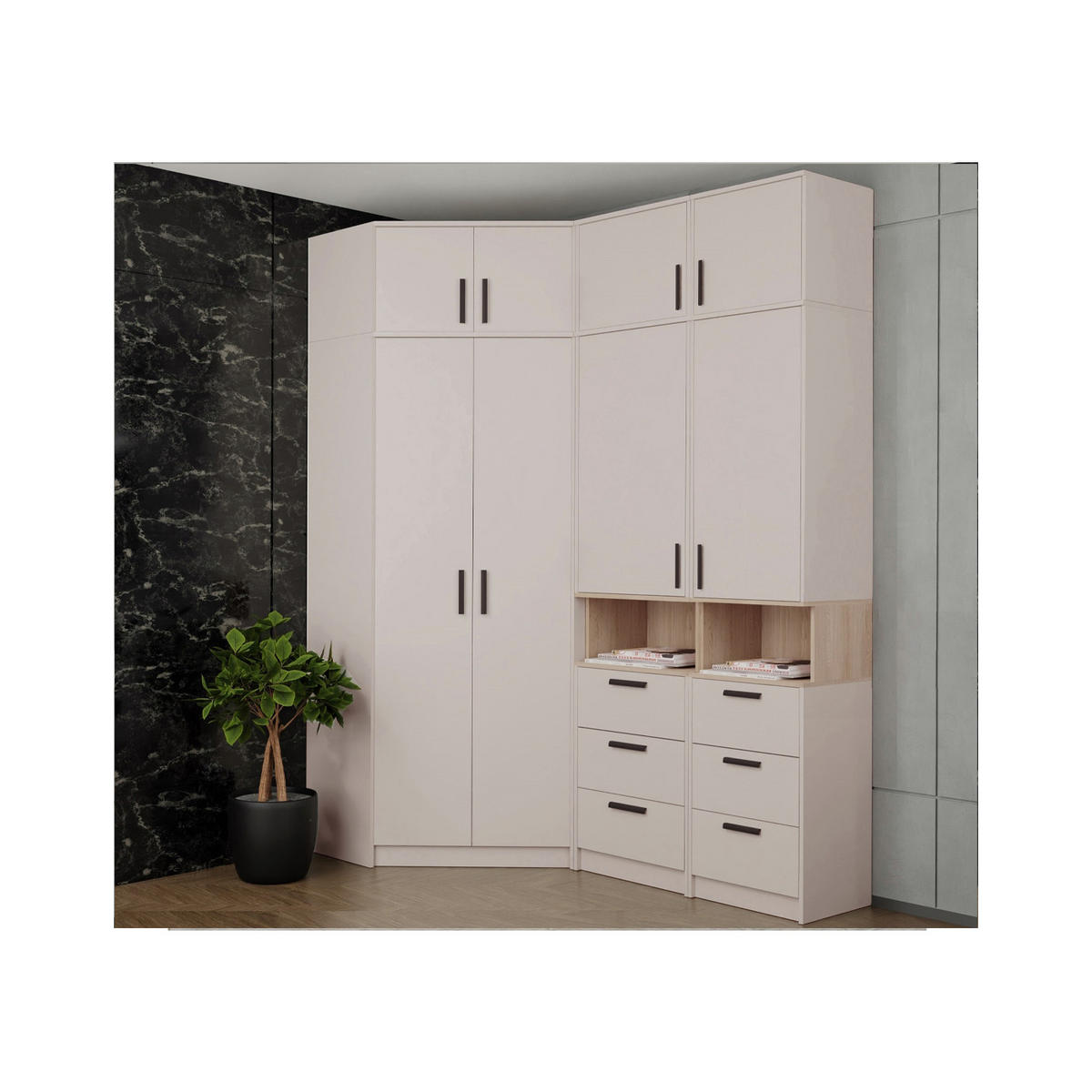 KLEIDERSCHRANK ECKSCHRANK G8/C CASHMERE 91/195/91 - Kaschmir/Schwarz, Holzwerkstoff/Kunststoff (91/195/91cm) - Marmex Möbel