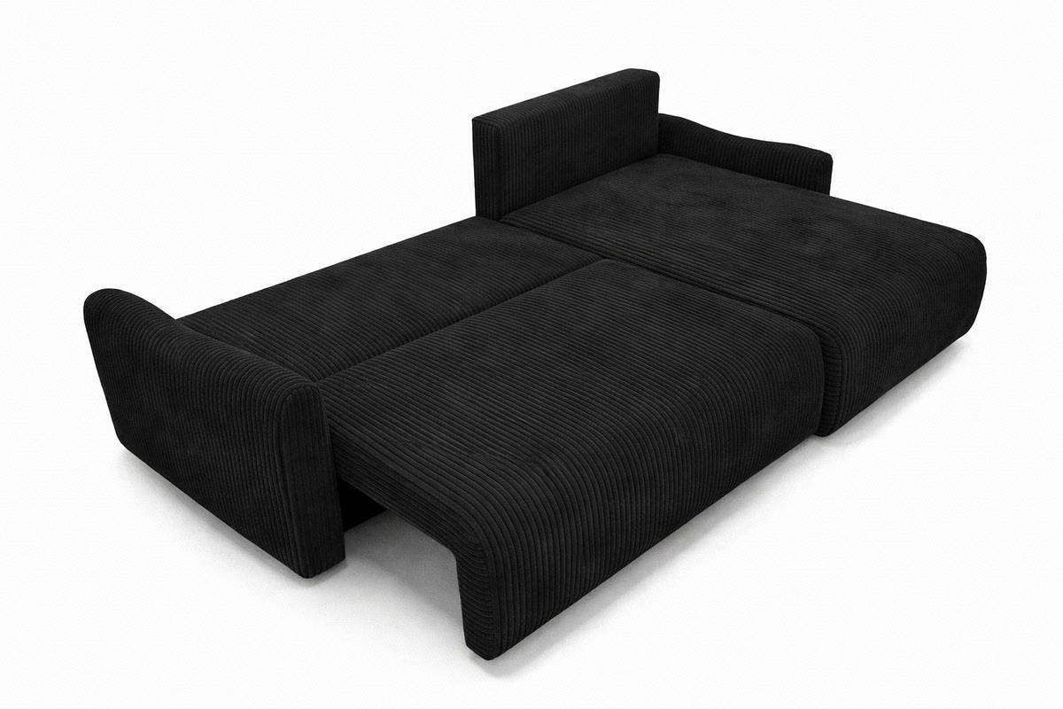 ECKSOFA Mit Schlaffunktion, Cordstoff Poso, Schwarz, Rechts, JAPANDI - Schwarz, Holz (262/145cm) - Kaiser Möbel
