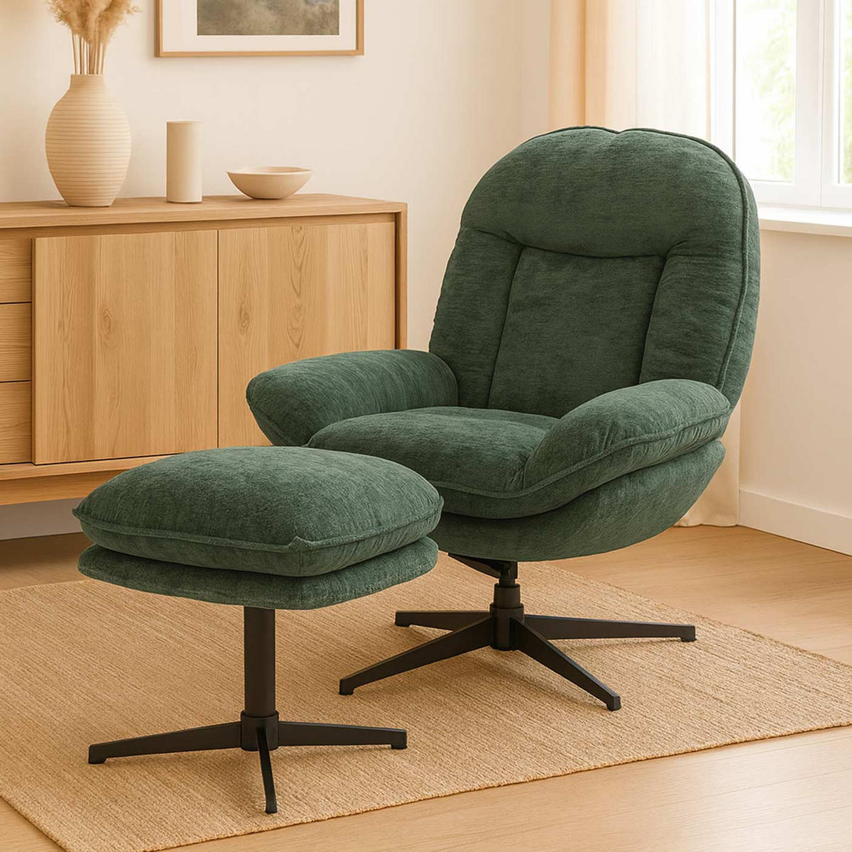 RELAXSESSEL MIT HOCKER Grün - Grün, Textil (80/96/90cm) - MCW