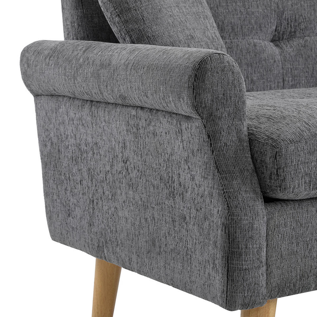 DOPPELSOFA in Grau Chenille-Stoff mit dicken Kissen - Grau, Holz/Textil (74/77/162cm) - KOMHTOM