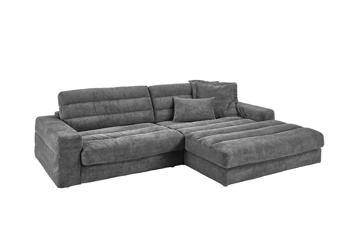 ECKSOFA LANA SOFA Grau Cord - Schwarz/Grau, Textil (296/205cm) - KAWOLA