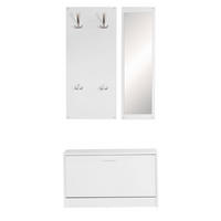 WANDGARDEROBE mit Spiegel, 10 Haken und Platz für 8 Paar Schuhe DELFT, Weiß 80x27x180 cm - Weiß, Holz (80/180/27cm) - KADIMA DESIGN