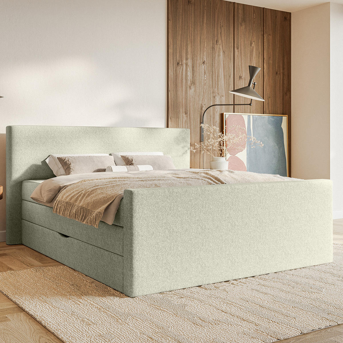 BOXSPRINGBETT VELIPOJA EASY CLEAN 160x200 cm, Creme - Creme, Textil (160/200cm) - Fedve