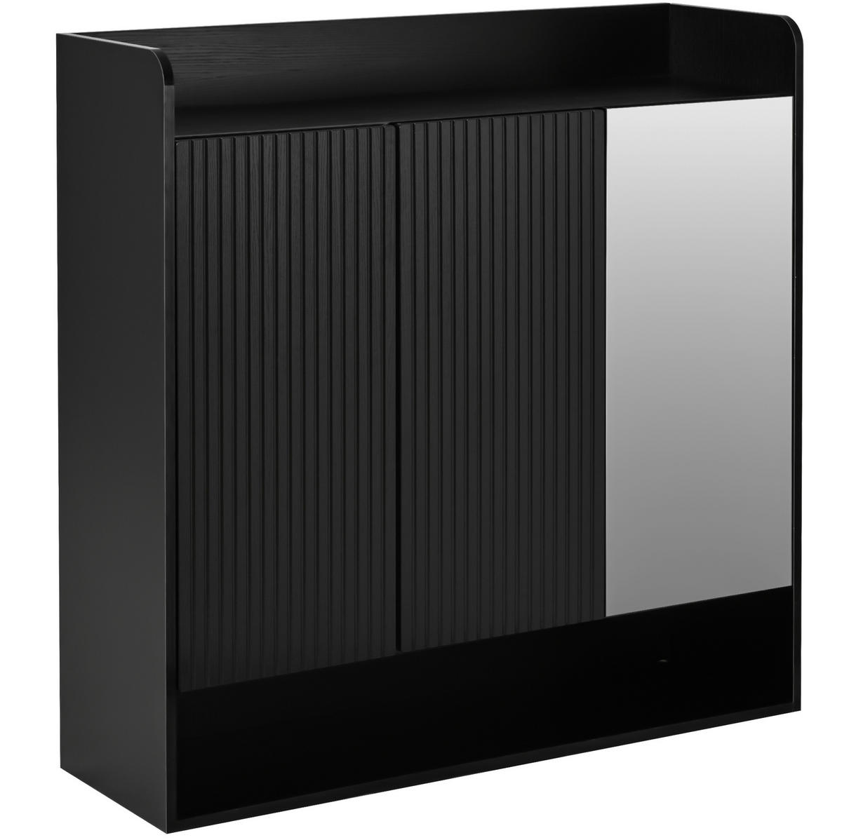 SCHUHSCHRANK 110/110/35,5 cm Schwarz aus MDF und Spanplatte mit Spiegel - Schwarz, Holzwerkstoff (110/110/35.5cm) - OKMYHOME
