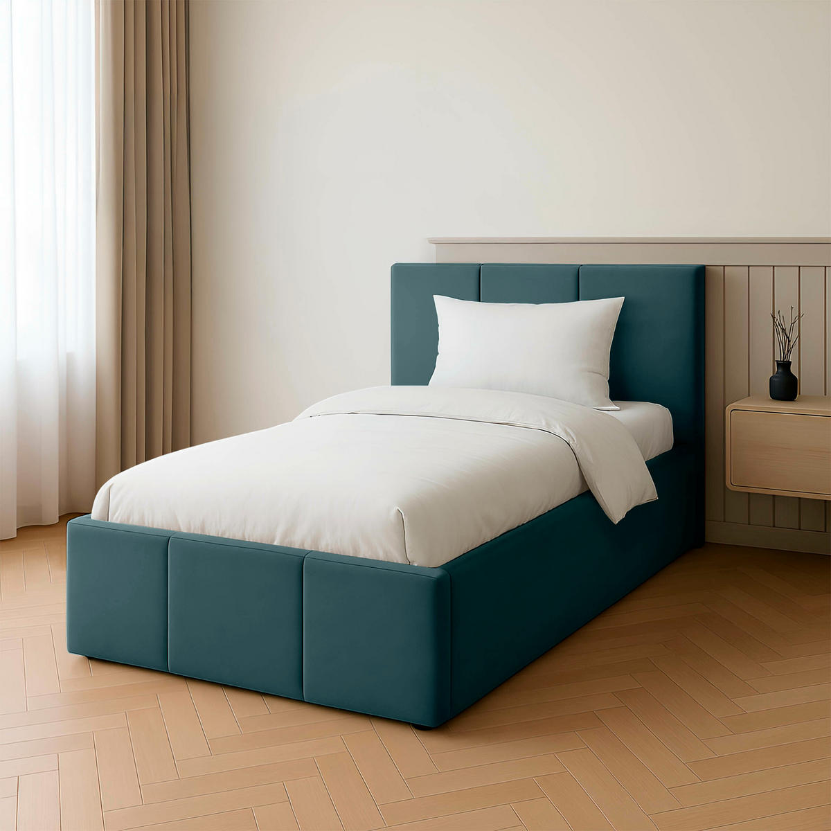 POLSTERBETT für Schlafzimmer Bett mit Stauraum Türkis 90x200cm Kopfteil 100cm - Türkis, Holzwerkstoff/Metall (90/200cm) - Muralo