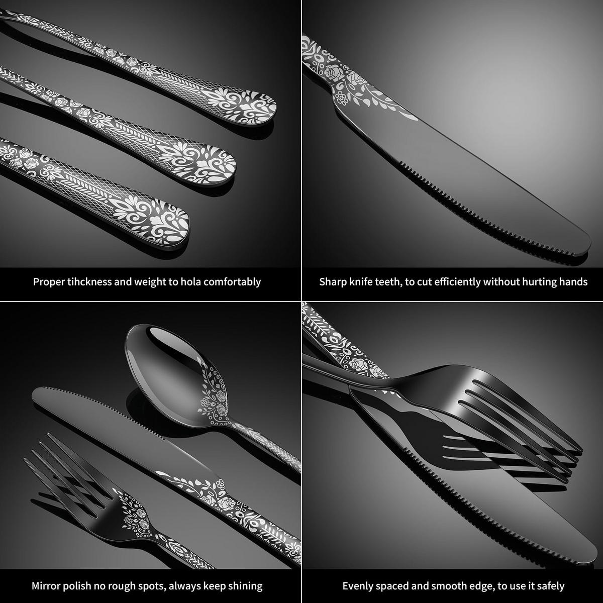 BESTECKSET 20-teilig Edelstahl - Schwarz, Metall - Kaket