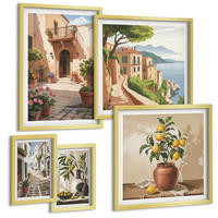 BILDER SET 5er Set - 50x50 cm & 20x30 cm & 40x60 cm Goldrahmen - Zitronenblumen im Topf, Straßen - Goldfarben, Kunststoff (40/60cm) - TULUP