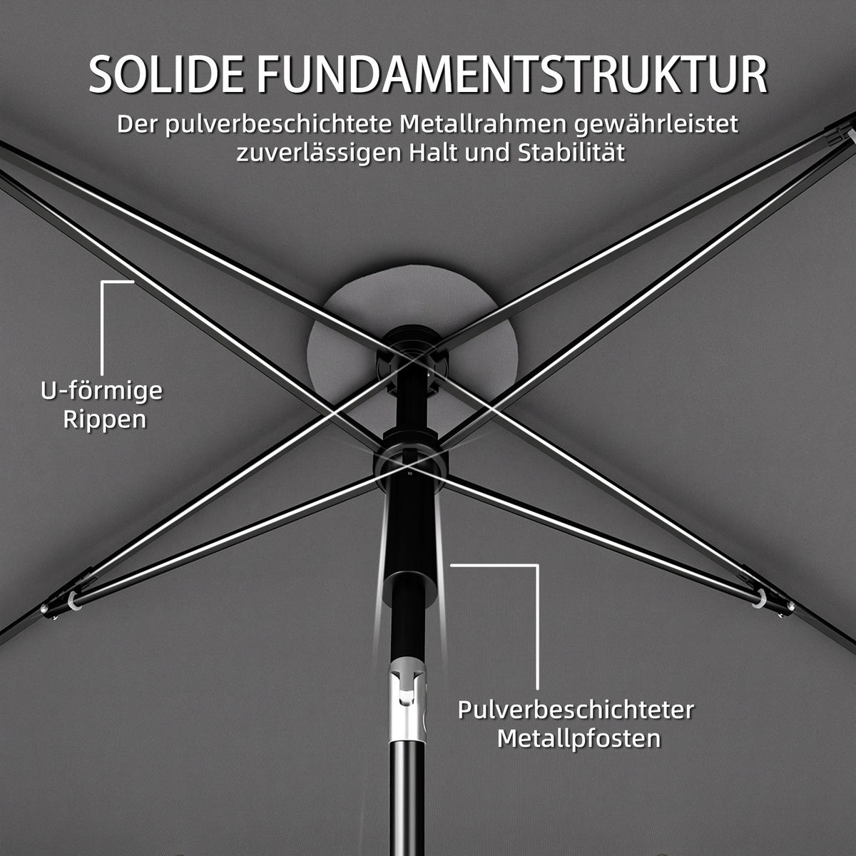 SONNENSCHIRM Metall Polyester Dunkelgrau - Dunkelgrau, Metall (122/183cm) - Outsunny