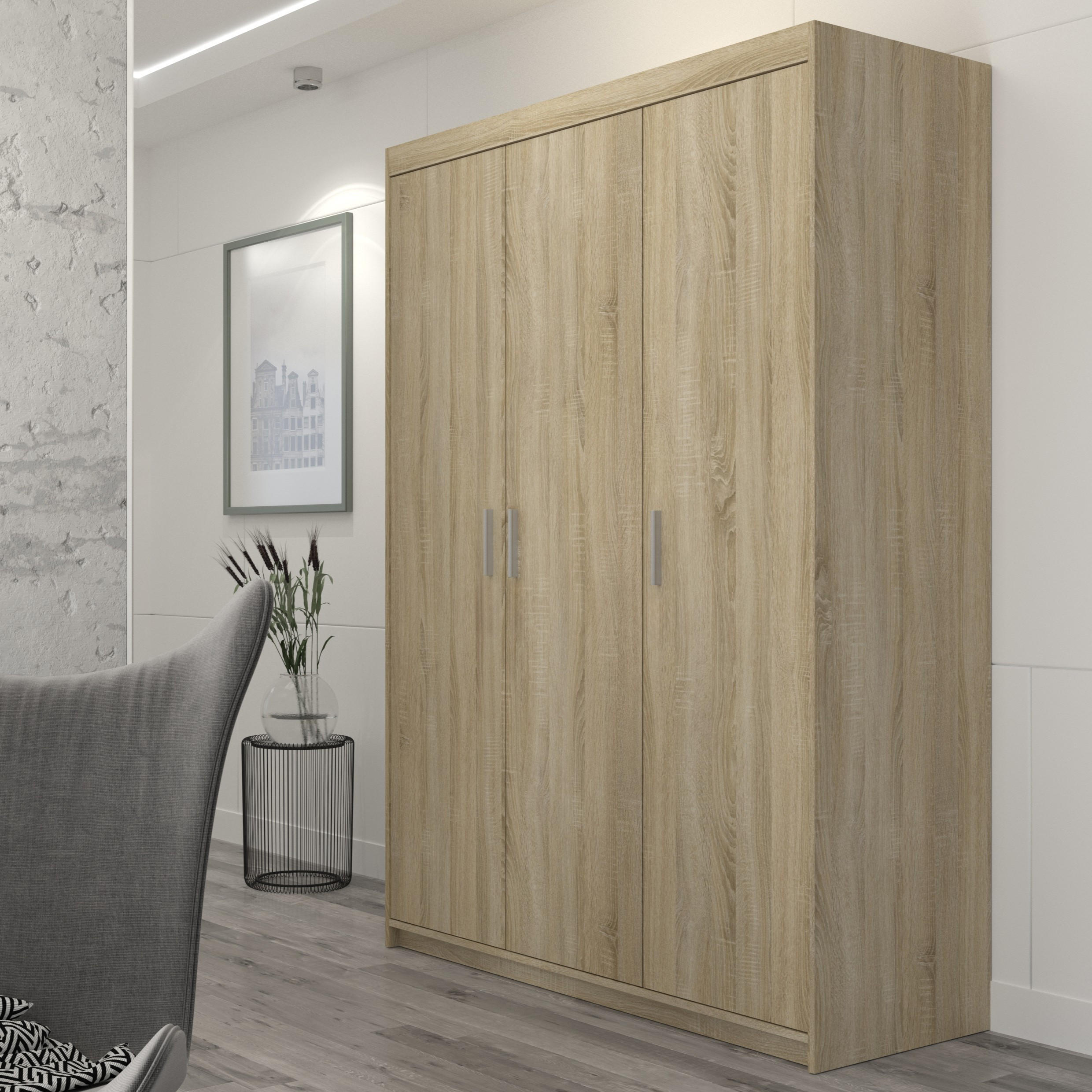DREHTÜRENSCHRANK ELENORA 133/190,5/53cm 3-türig Sonoma Eiche - Sonoma Eiche, Holzwerkstoff (133/190.5/53cm) - MASSENO