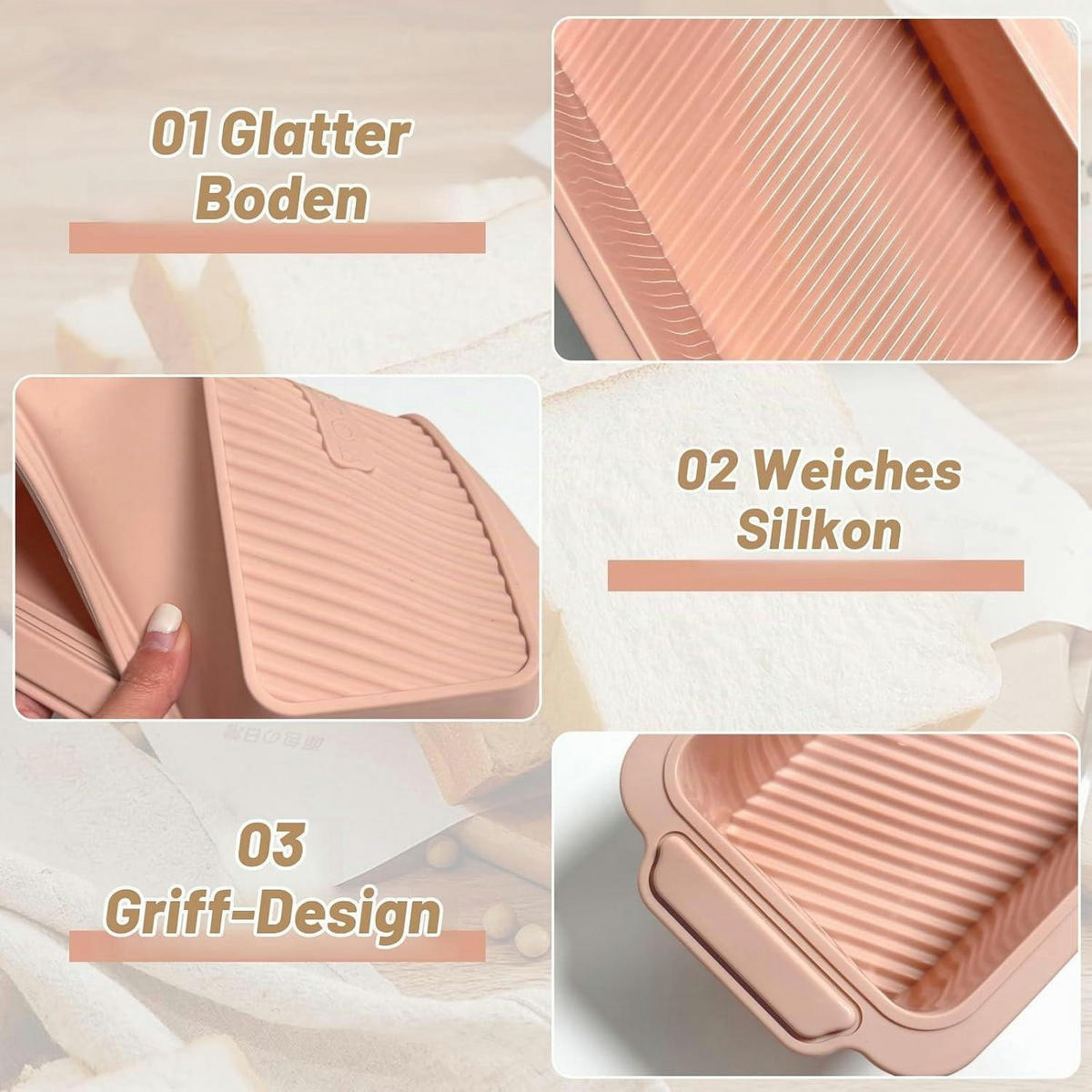 BROTBACKFORM Silikon 28 x 12 x 6.5 cm Rosa - Rosa, Kunststoff (12/6.5/28cm)