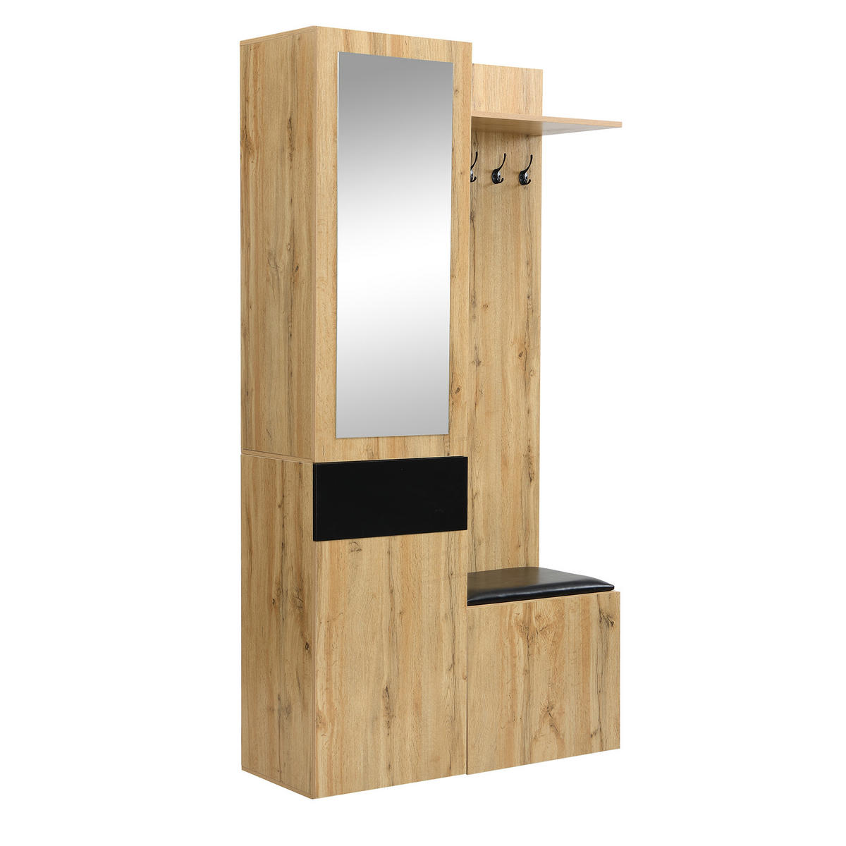 SCHUHSCHRANK aus MDF 98,5x38x191cm in Natur mit Spiegel - Naturfarben, Holzwerkstoff (98.5/191/38cm) - Modfu