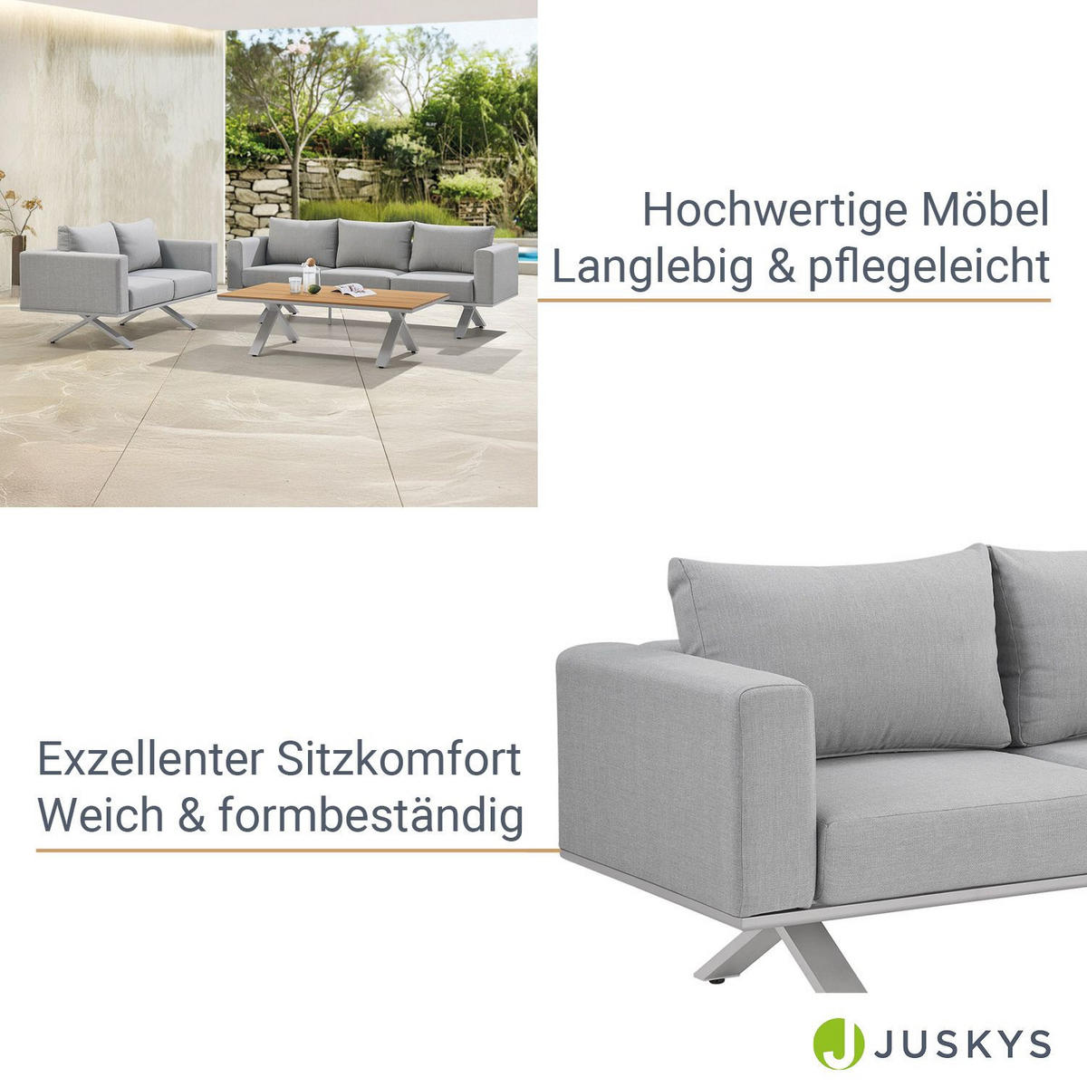 GARTEN-LOUNGE-SET Alexandria grau - Grau, Metall - Juskys