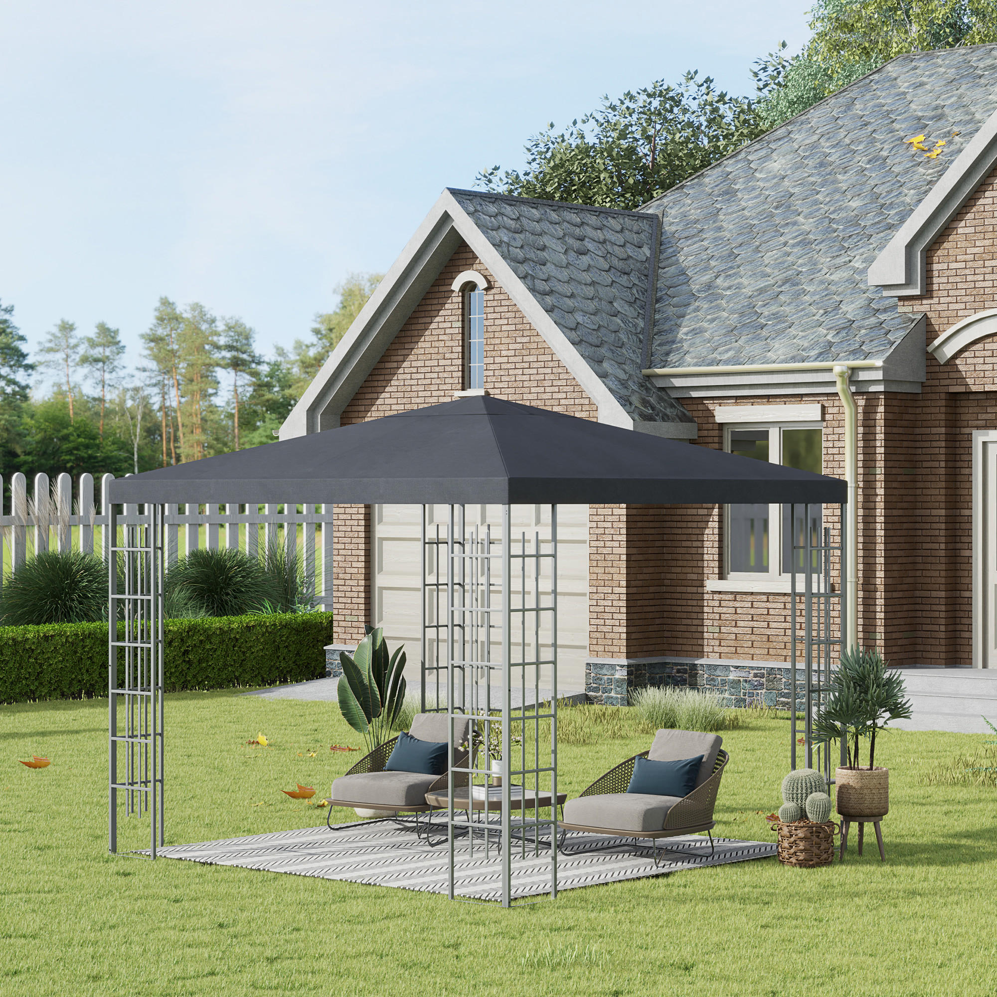 PAVILLON, Grau, Stahl, Polyester - Grau, Metall (295/255/295cm) - Outsunny