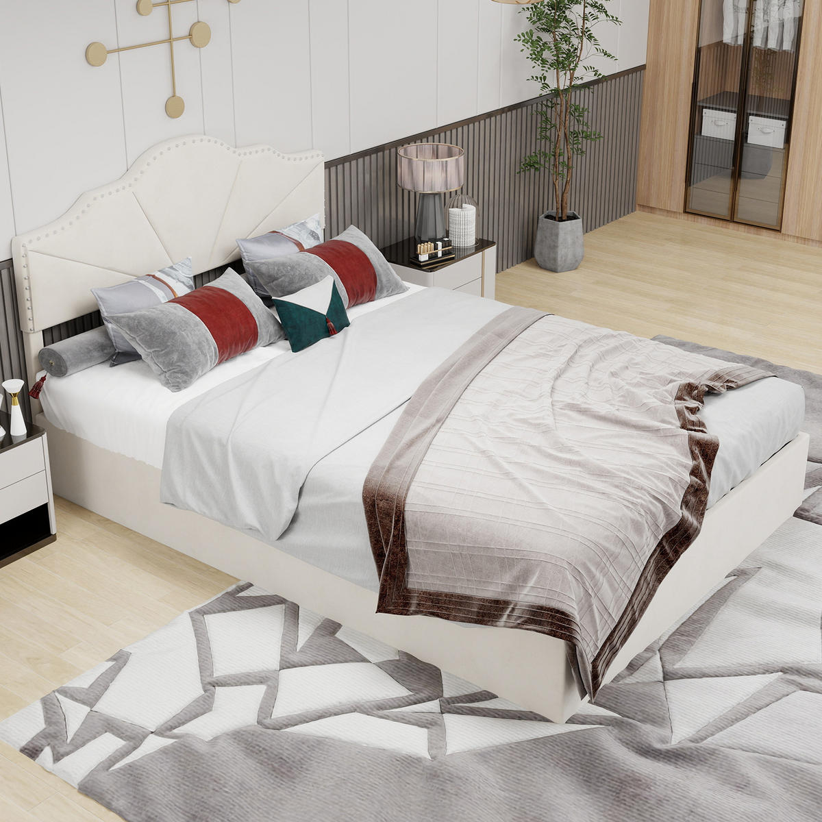 POLSTERBETT 140x200 cm Samt Stauraum hydraulisch beige - Beige, Textil (140/200cm) - Fortuna Lai