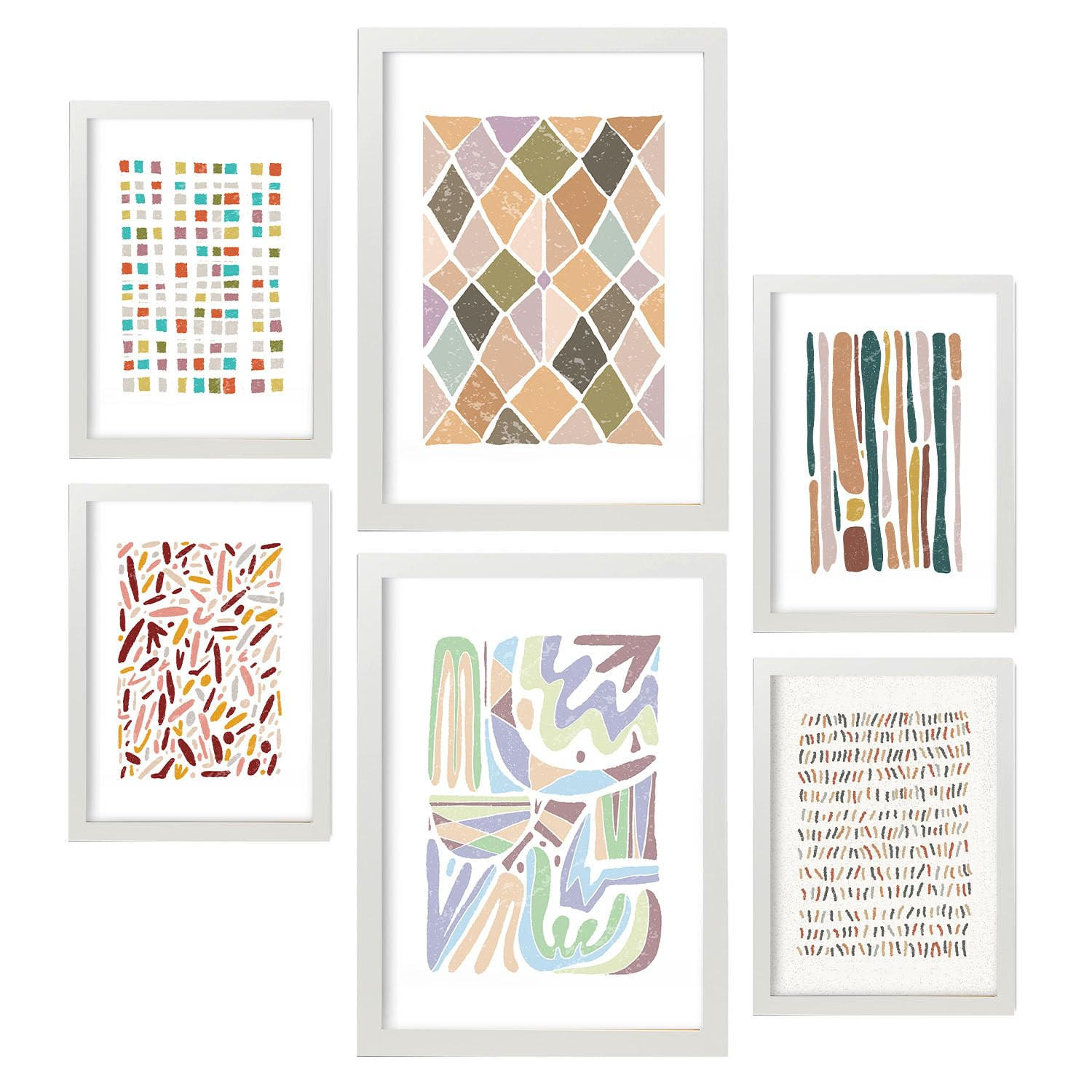 POSTER Set Mit 6 Drucken Von Mustern In Der Sammlung Von Ethnischenen Dekorative Rahmen Für Ihr Zuhause Wandkunstdruck A3 & A4 Weißer Rahmen - Weiß, Papier (29/3cm) - Nacnic