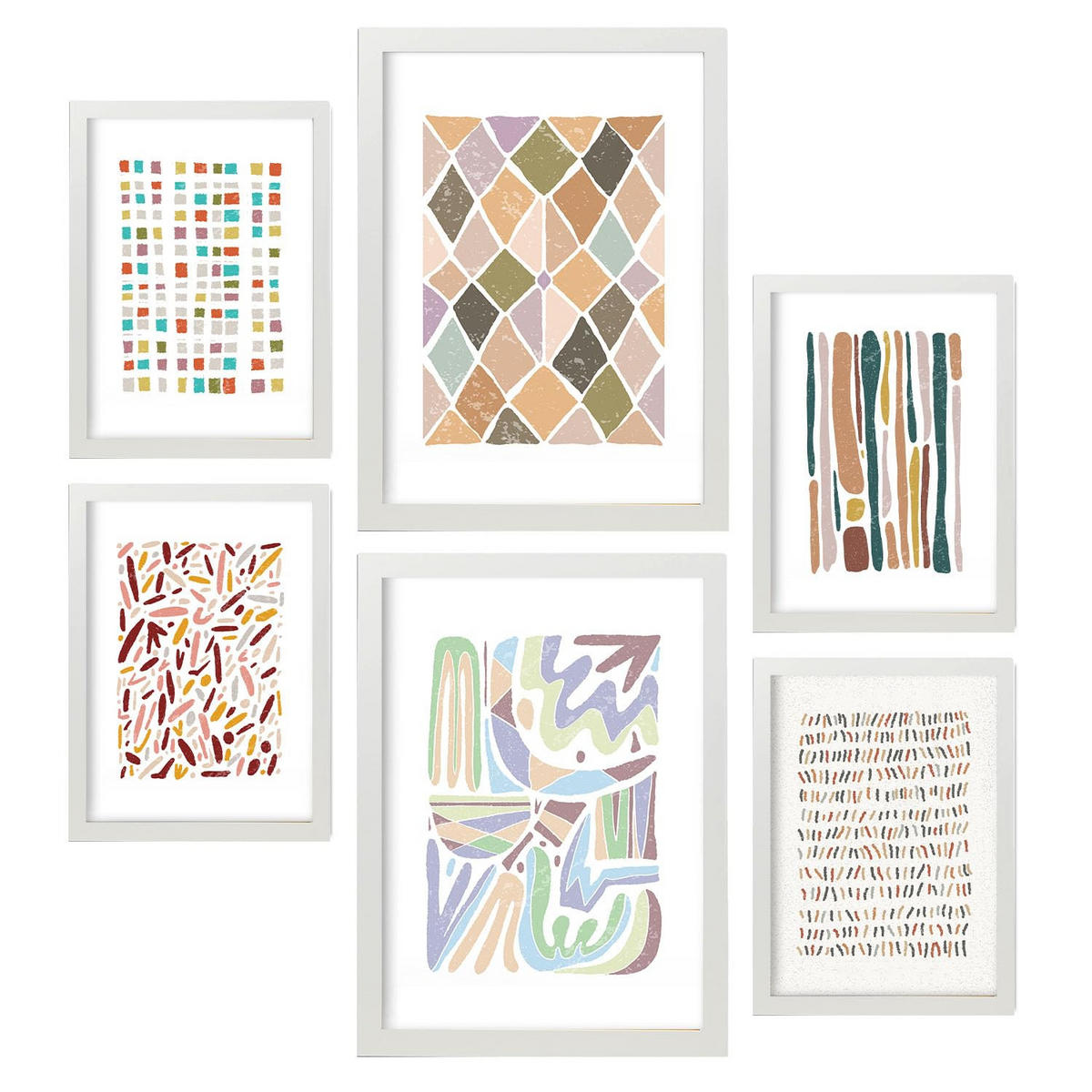 POSTER Set Mit 6 Drucken Von Mustern In Der Sammlung Von Ethnischenen Dekorative Rahmen Für Ihr Zuhause Wandkunstdruck A3 & A4 Weißer Rahmen - Weiß, Papier (29/3cm) - Nacnic
