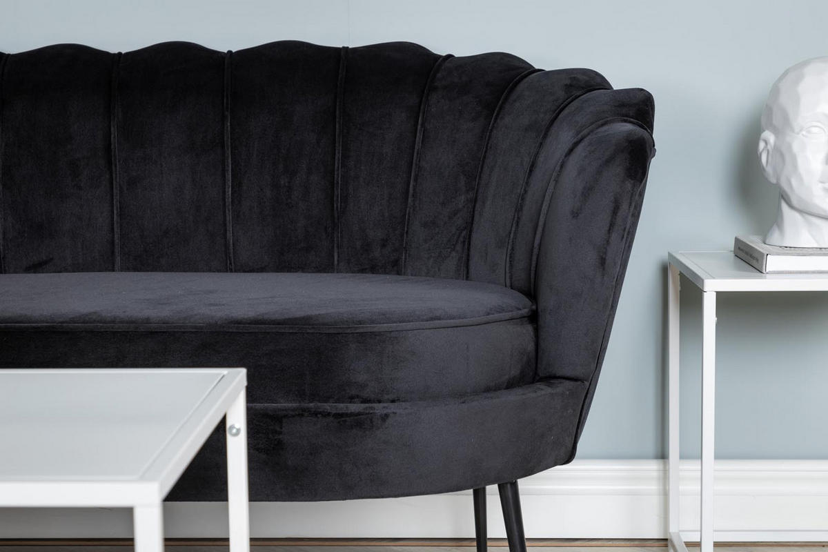 3-SITZER-SOFA Velours schwarz - Schwarz, Textil (181/79/78cm) - ebuy24