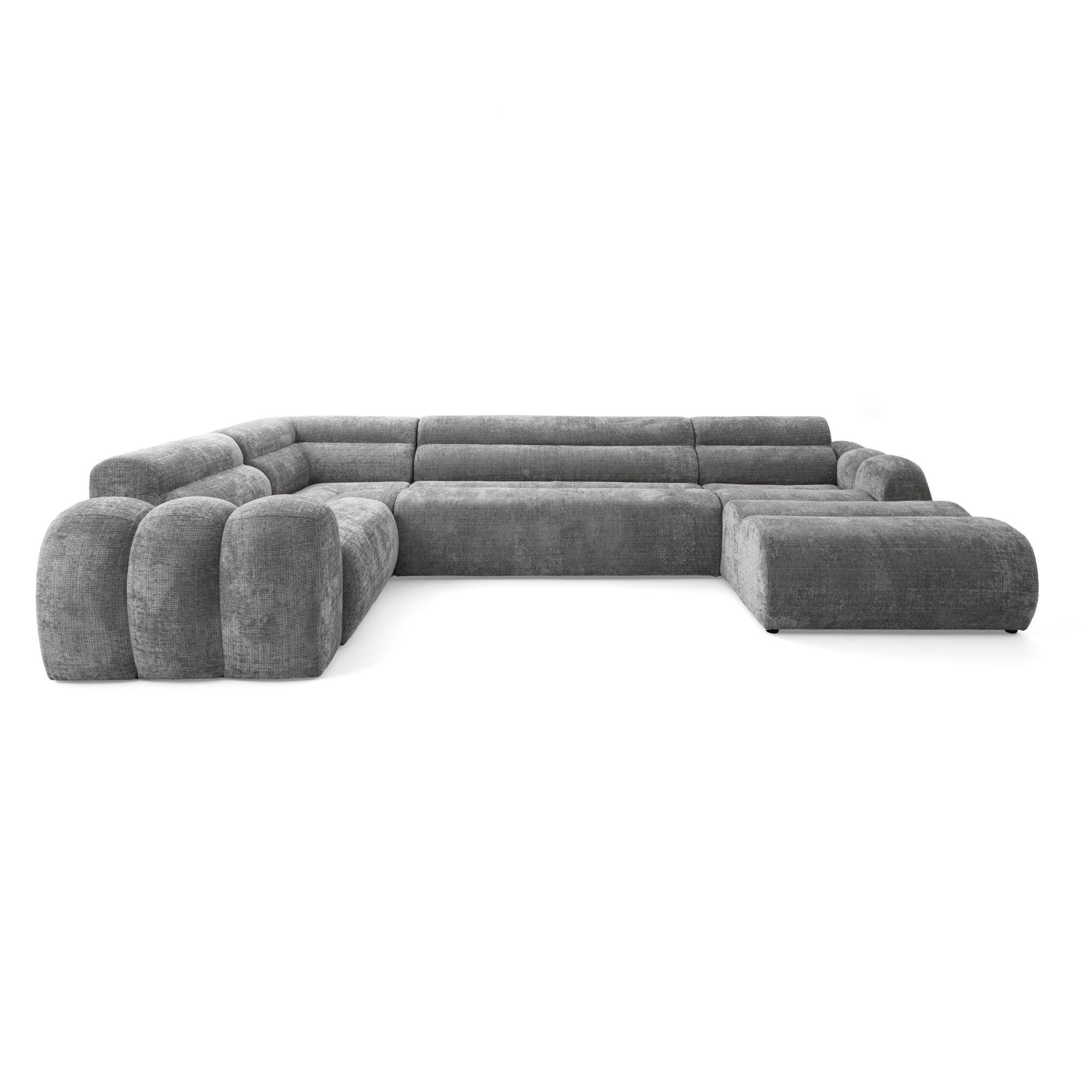 6-SITZER modulares Wohnlandschaft U XXL VEER SET 3 Links, 368 x 200 cm, Chenille Webstoff Grau - Schwarz/Grau, Holz/Kunststoff (368/75/200cm) - Muffo