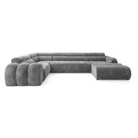 6-SITZER modulares Wohnlandschaft U XXL VEER SET 3 Links, 368 x 200 cm, Chenille Webstoff Grau - Schwarz/Grau, Holz/Kunststoff (368/75/200cm) - Muffo