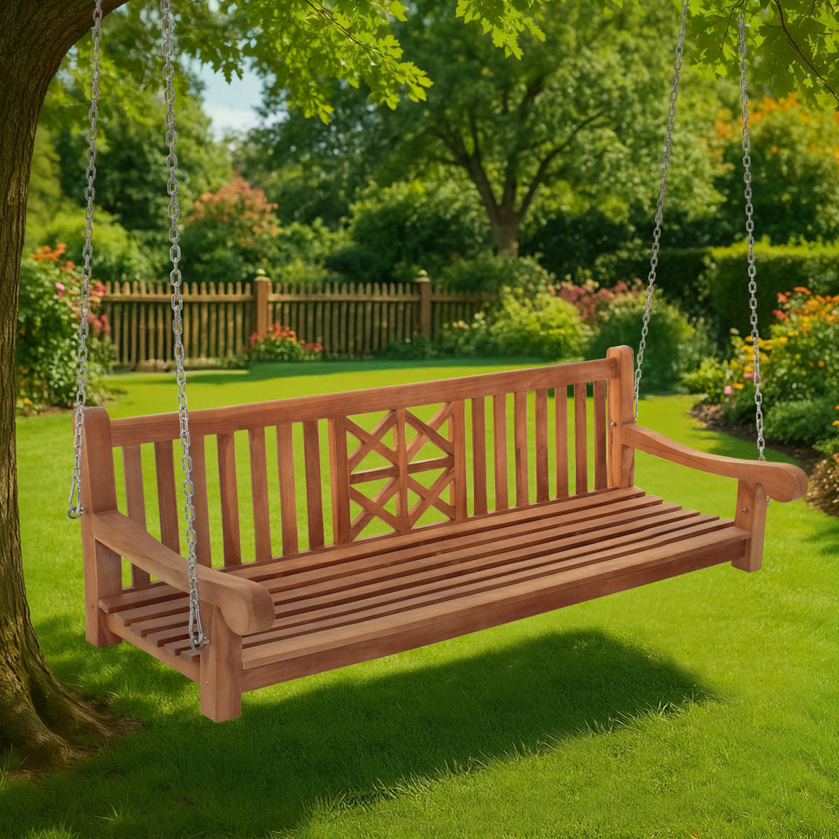 SCHAUKELBANK Tabel Holz Teak Hängebank - Teakfarben, Holz (200/61/70cm) - DELUKE