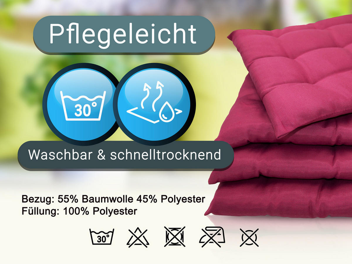 STUHLKISSEN, 4er-Set, 40x40 cm, 100% Polyester, Rot - Pink, Textil (40/40/3cm) - Zollner