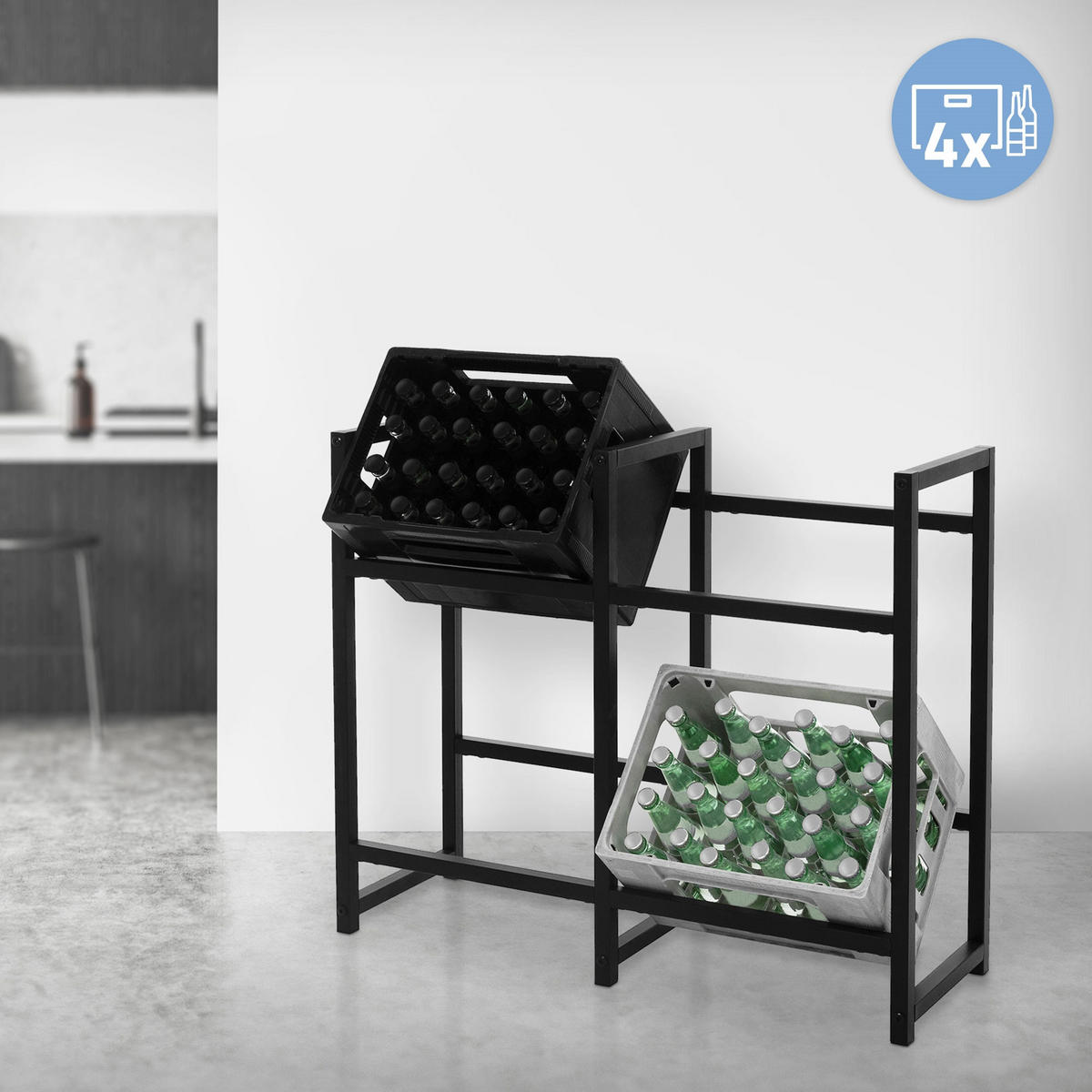 GETRÄNKEKISTENREGAL - Schwarz, Metall (31/75.5/91cm) - ML-DESIGN