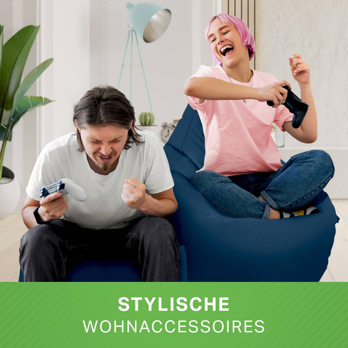 SITZSACK + Hocker "Cozy+Cube" 2er Set - Dunkelblau, Textil (70/90/80cm) - Green Bean