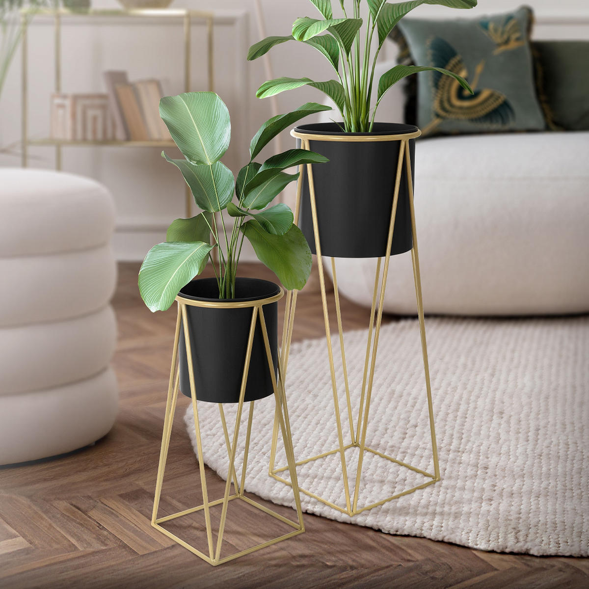 BLUMENSTÄNDER 2er Set - Goldfarben, Metall (25/25/71cm) - ML-DESIGN