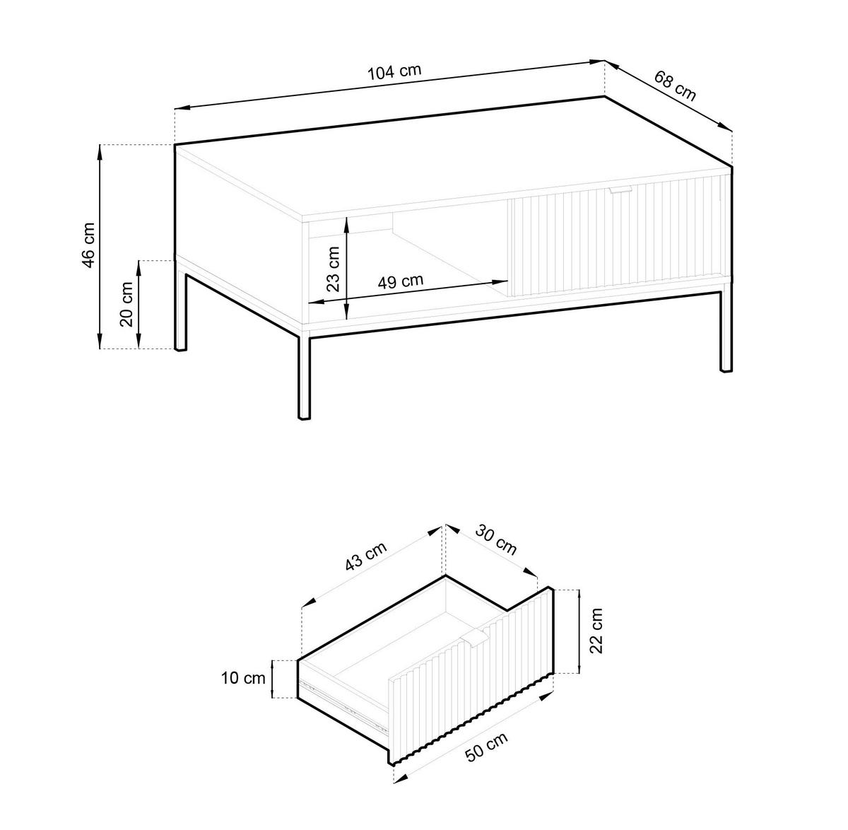 COUCHTISCH Vellore Grau mit goldenen Metallbeinen 104/68/46 cm - Goldfarben/Grau, Holzwerkstoff/Metall (68/104/46cm) - Selsey