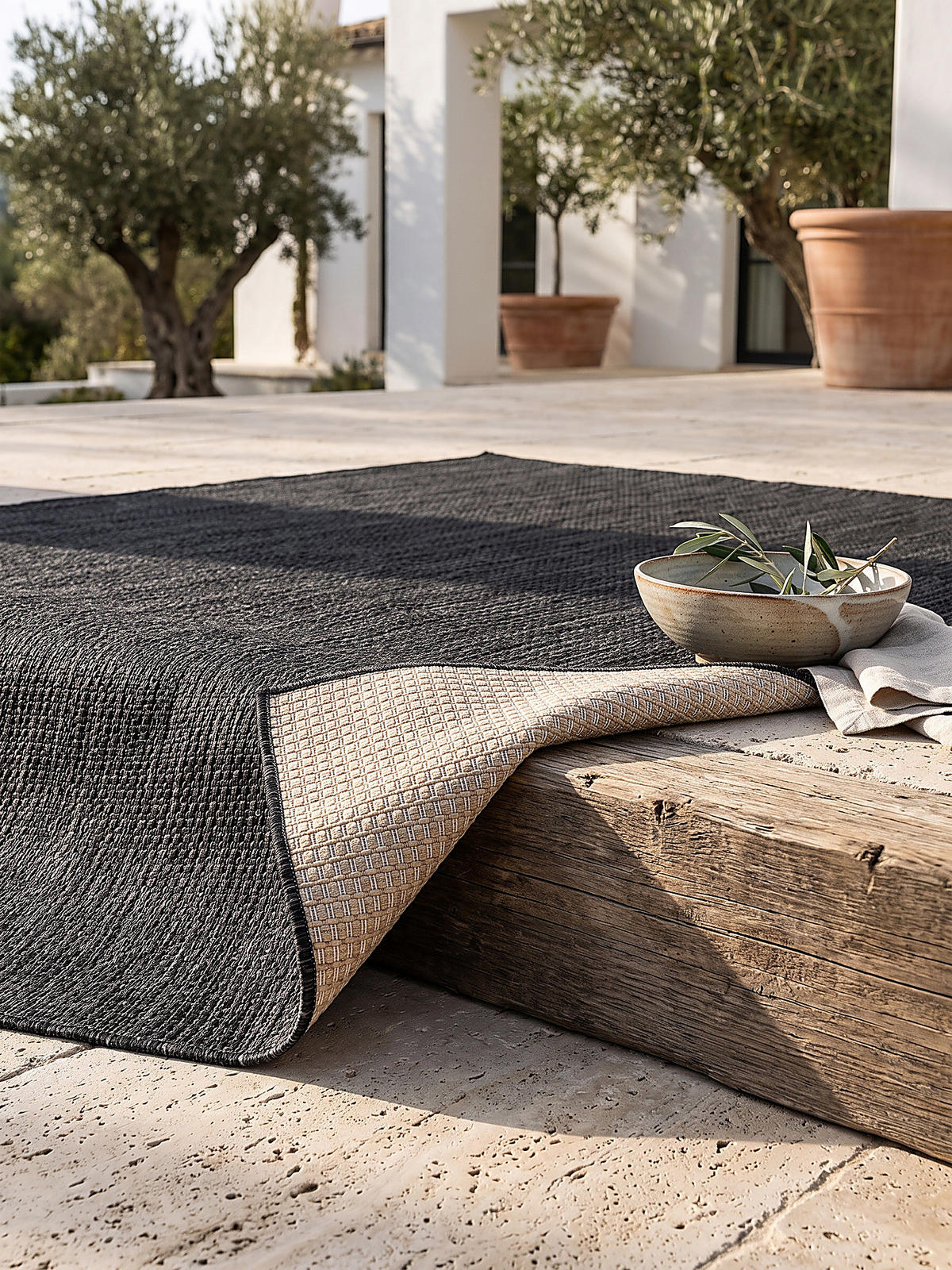 TEPPICH Flachgewebe, Outdoor, Fußbodenheizung-geeignet, VIGOLENO in Anthrazit, 280 x 370 cm - Anthrazit, Textil (280/370cm) - KADIMA DESIGN