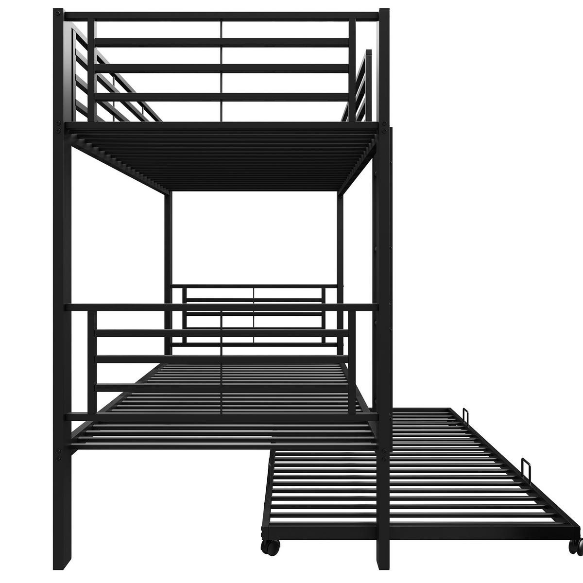 ETAGENBETT 90/200 cm in Schwarz aus Metall mit Bett für 3 Schlafplätze - Schwarz, Metall (90/200cm) - Flora Grace