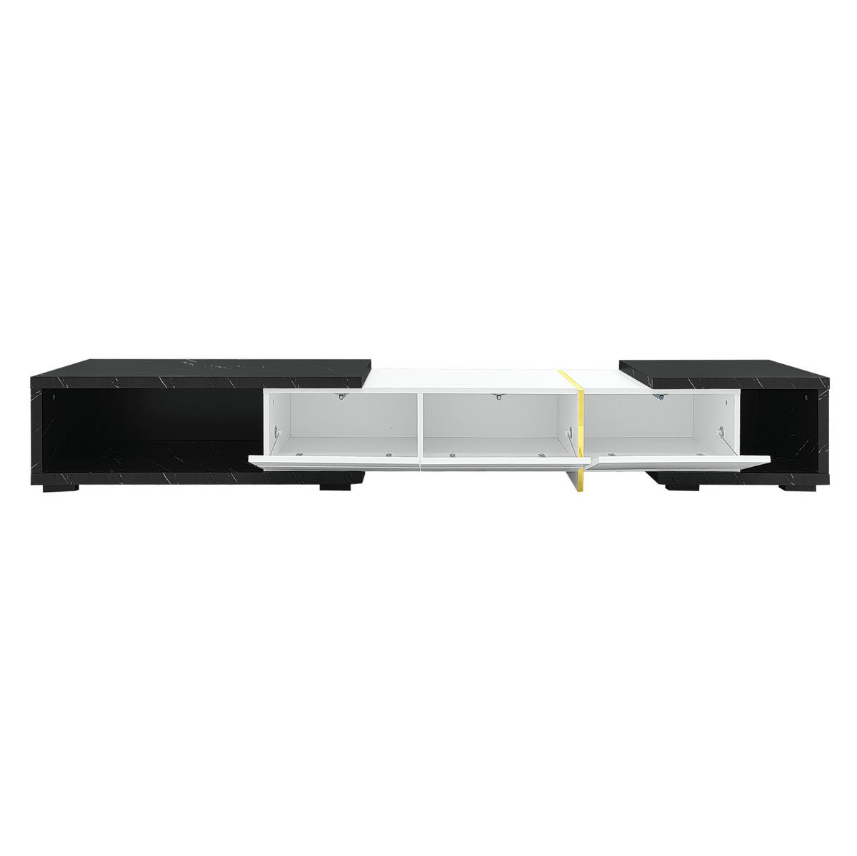 TV komoda, 140-260/40/30 cm, MDF a dřevotříska, bílá/černá mramor, otočná - bílá, kompozitní dřevo (260/30/40cm) - BEAOK