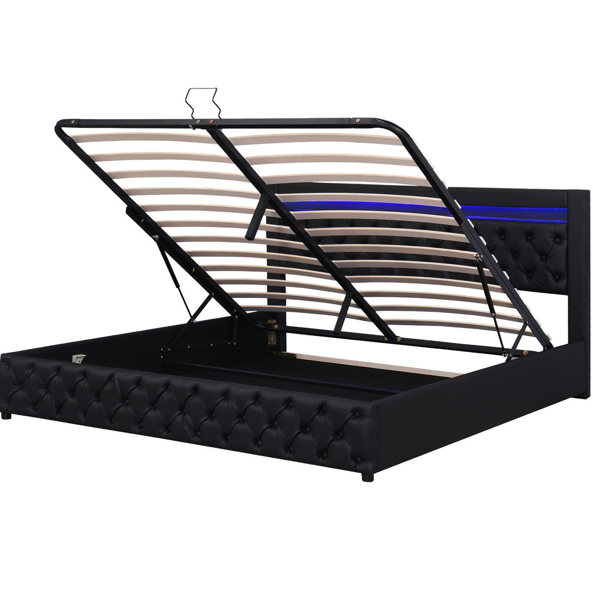 ČALÚNENÁ posteľ 160/200 cm čierna s LED osvetlením a úložným priestorom z PU - čierna, plast (160/200cm) - OKWISH