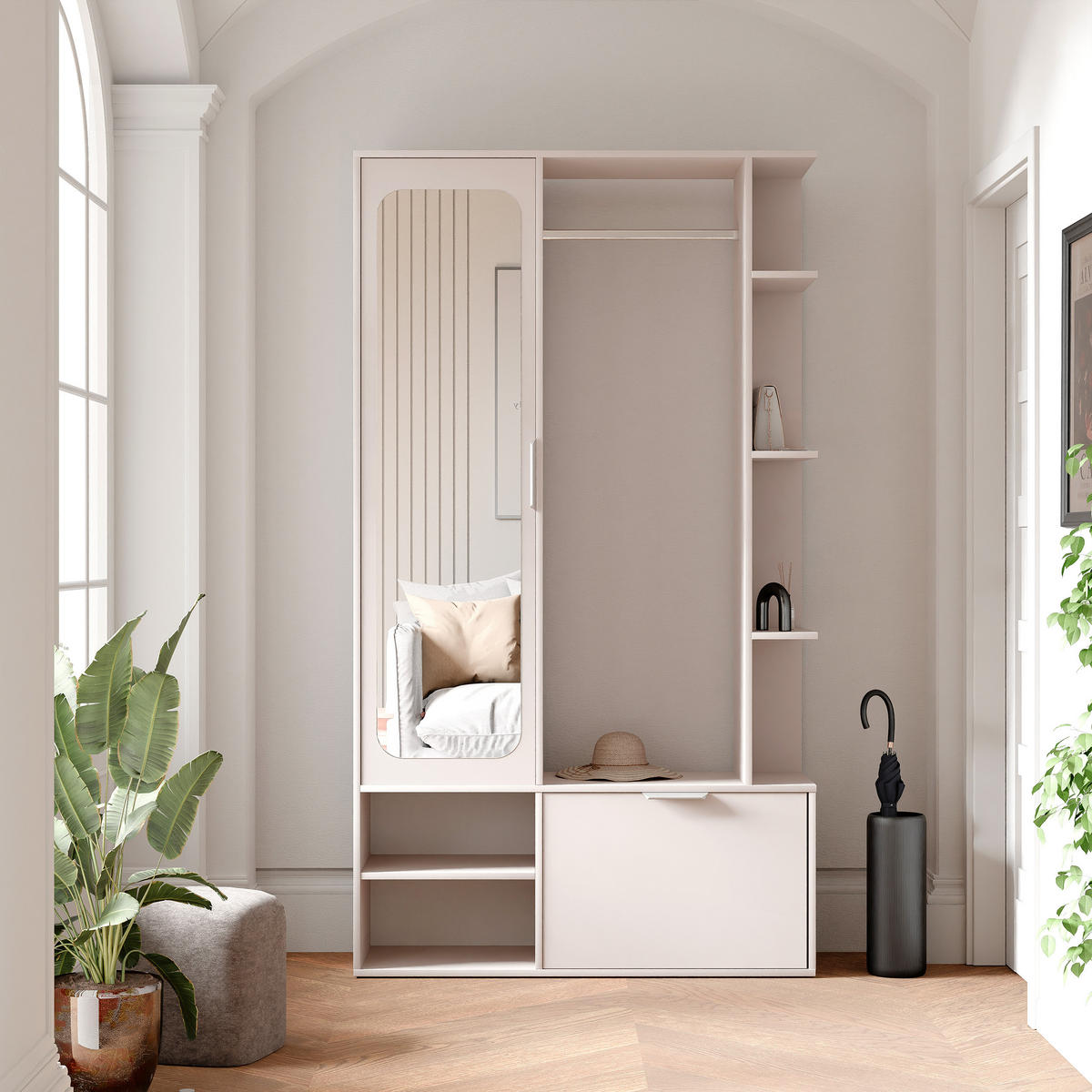 GARDEROBE mit Spiegel ELIOR - Beige, Holz (100/189.4/33cm) - Idohome