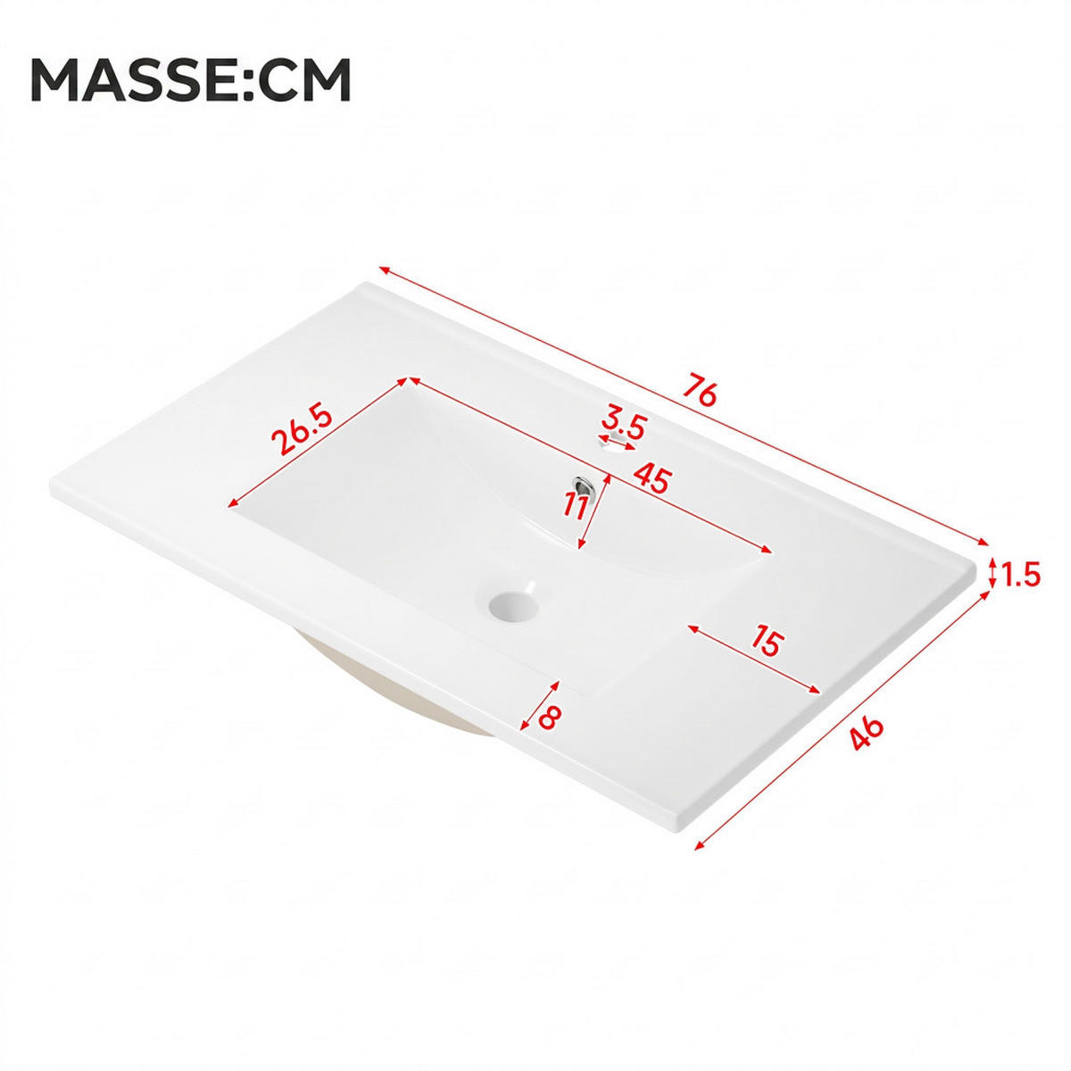 WASCHTISCHKOMBI 76/46/48.5 cm Weiß mit LED, Waschtisch und 2 Schubladen, ohne Wasserhahn - Weiß, Holz/Holzwerkstoff (46/58.5/76cm) - Oxeza