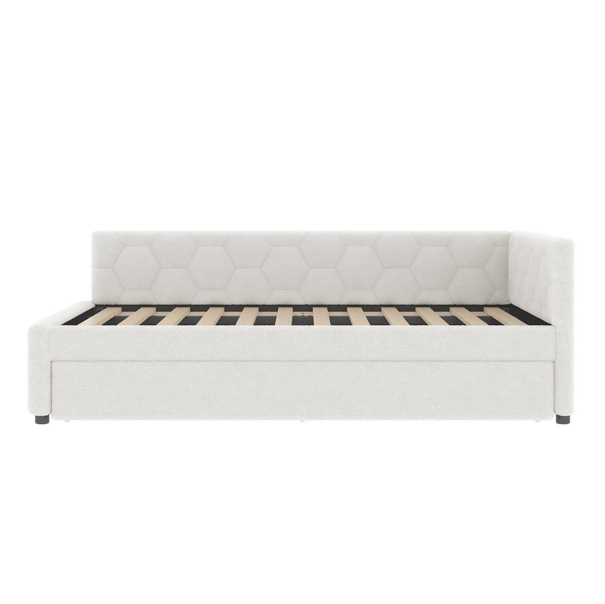 POLSTERBETT aus Vliesimitat 140x200 cm in Weiß mit Ausziehbett, USB & Typ-C - Weiß, Textil (140/200cm) - Modfu