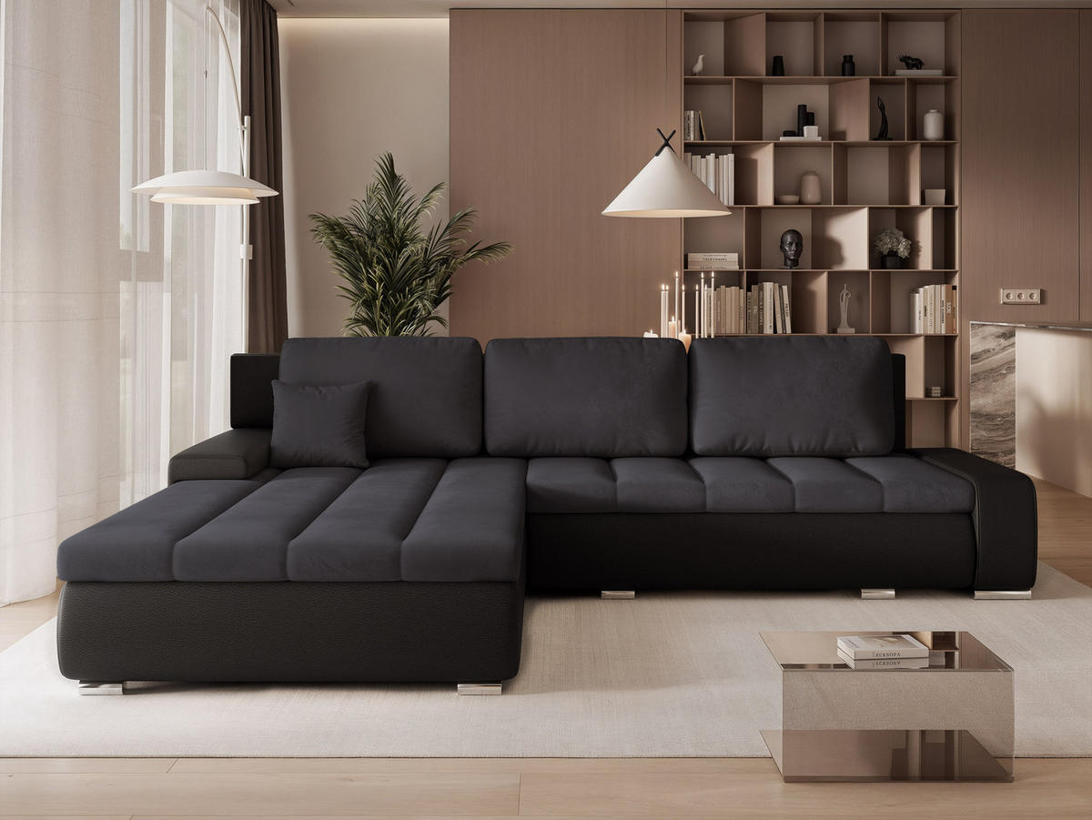 ECKSOFA VELANO mit Schlaffunktion und Bettkasten Schwarz/Anthrazit - Anthrazit, Holzwerkstoff/Kunststoff (250/90cm) - Idohome
